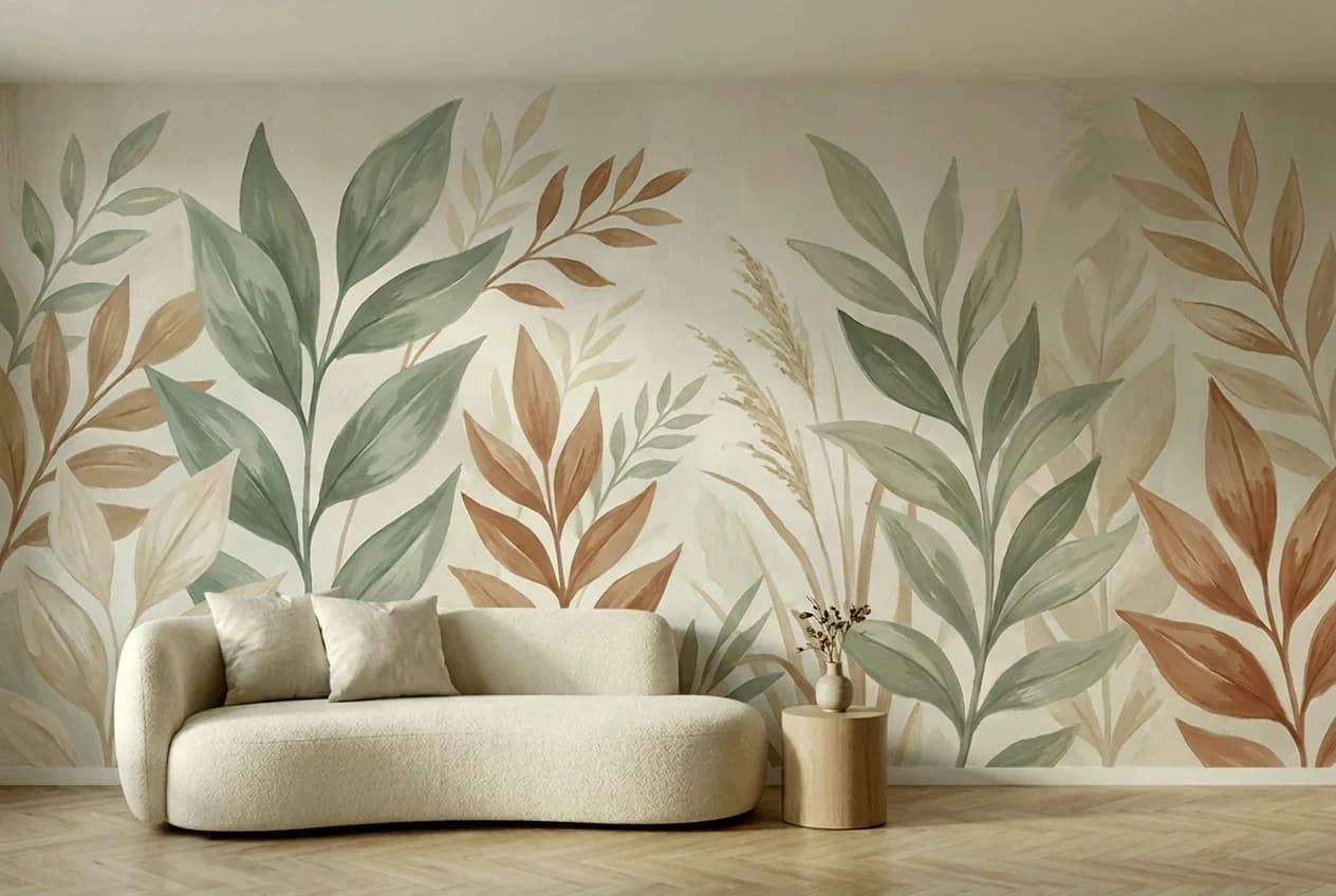 Dieselbe Wand mit großformatigem botanischem Wandbild